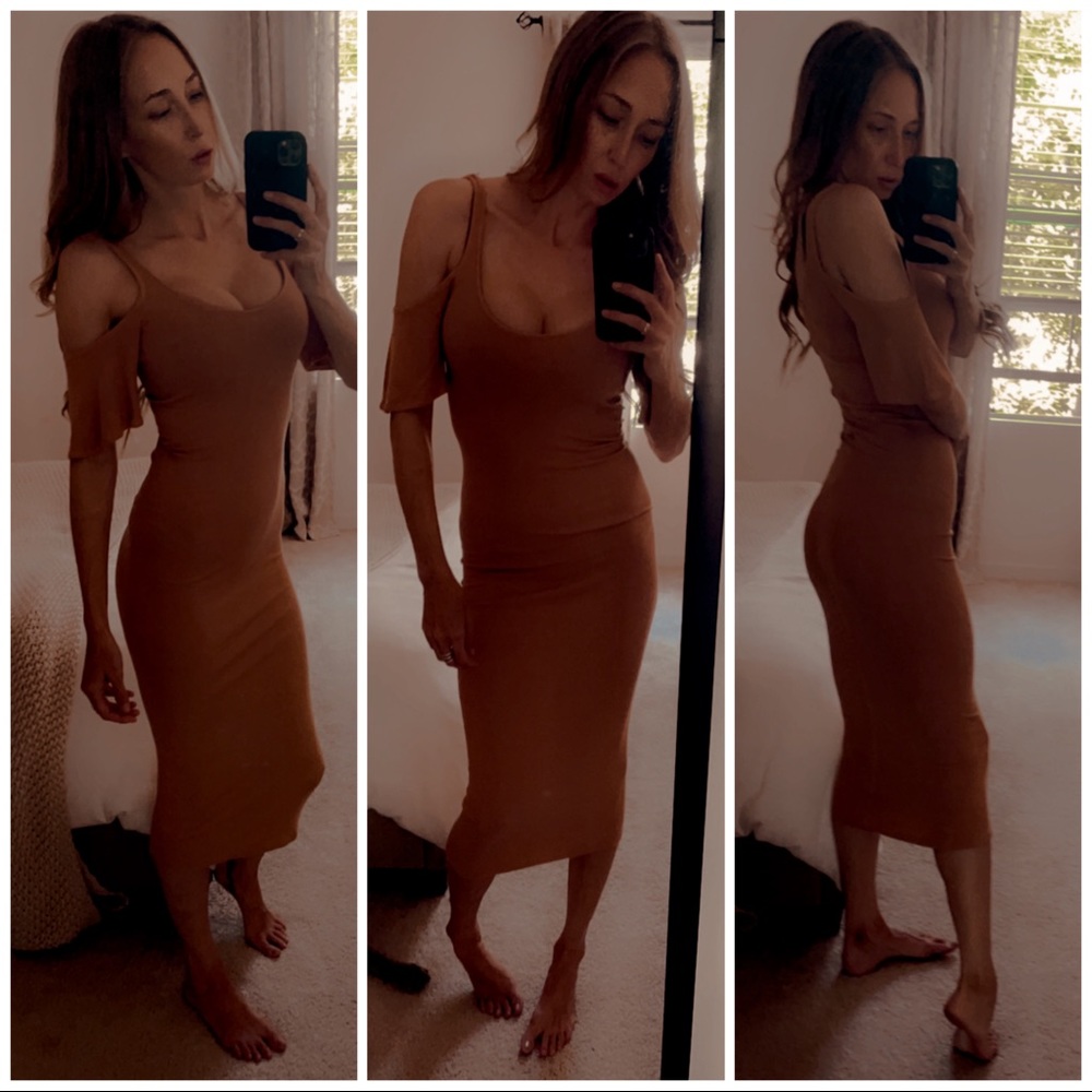 Enza Costa Silk Ribbed OTS Sleeve Midi Dress EUC S - Picture 2 of 14